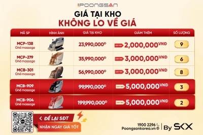 Chớp deal giá tại kho, rinh ghế massage Poongsan chính hãng chẳng lo về giá