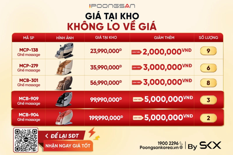 Chớp deal giá tại kho, rinh ghế massage Poongsan chính hãng chẳng lo về giá